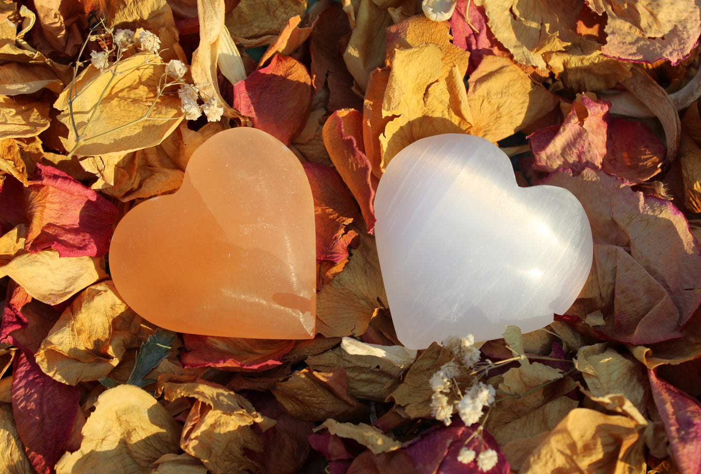 Orange and White Selenite Heart Bundle